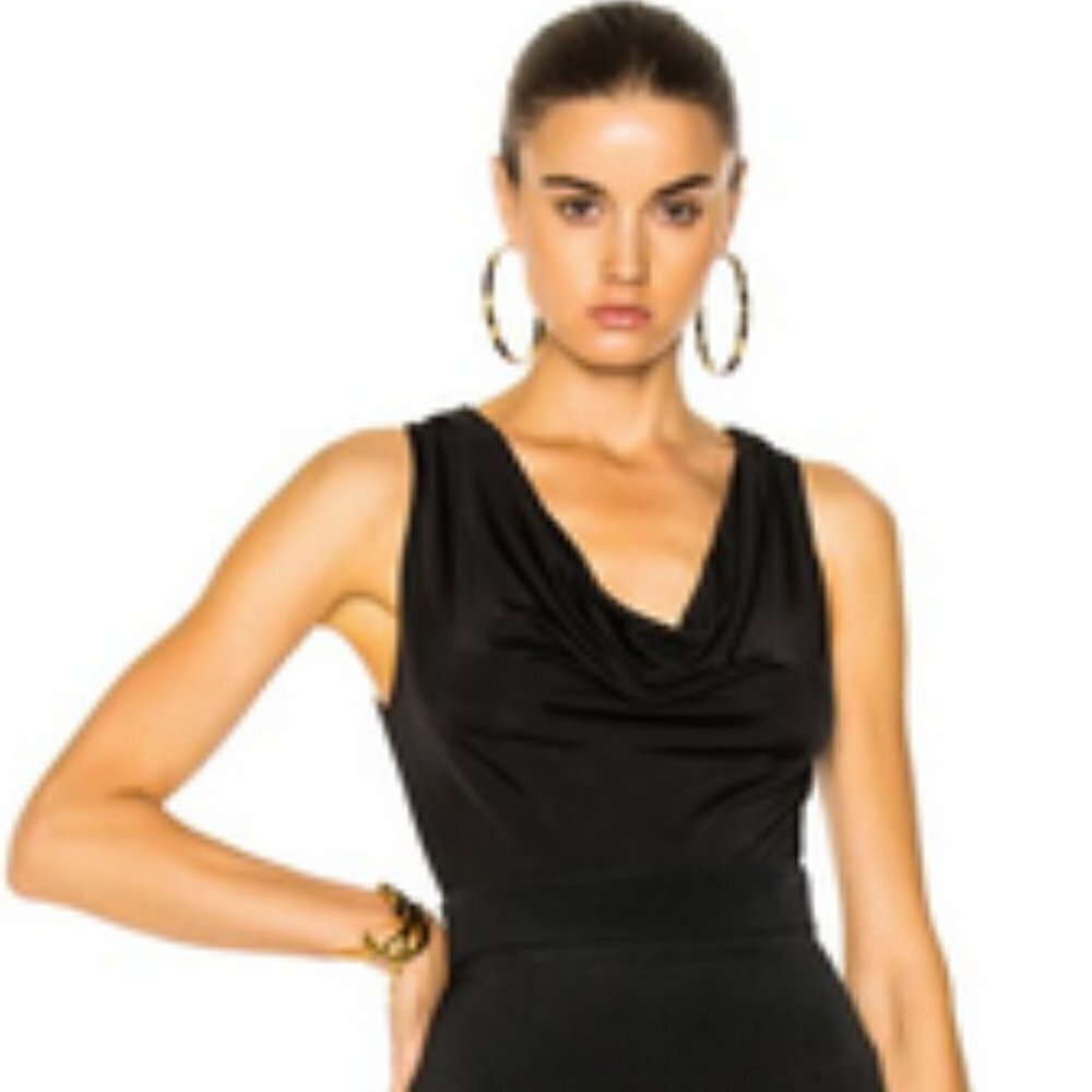 Cushnie et Ochs Cowl Neck Light Gloss Jersey Stretch Sleeveless Bodysuit